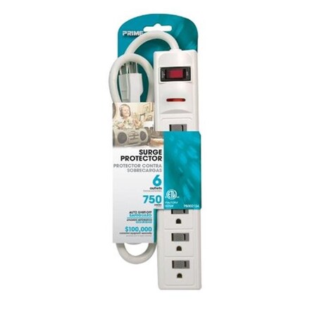 Prime Outlet Strip, Surge, Grounded, SJT, 3 ft., Gray/White PB802124